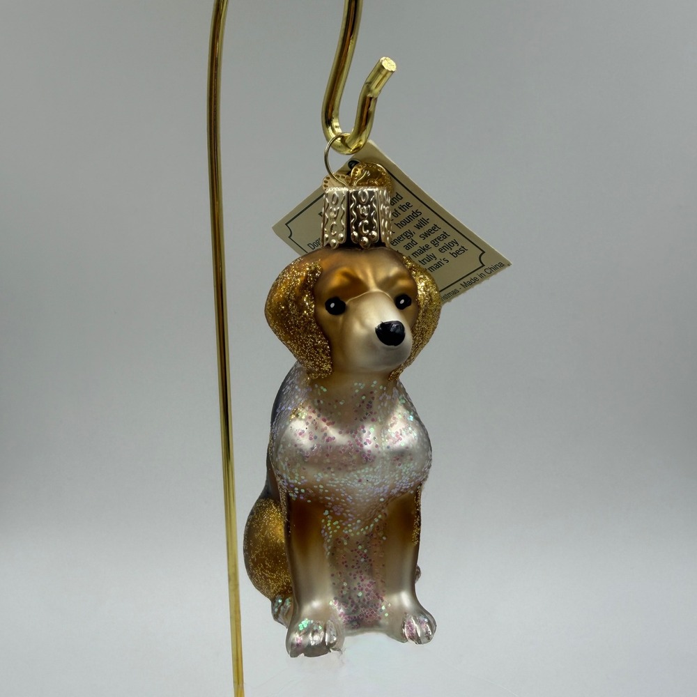 Old World Christmas Beagle Glass Ornament Dog Hound 12437 Gold Glitter New
